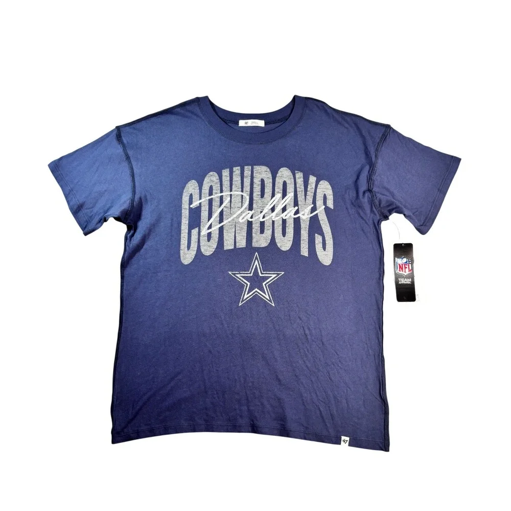 47 Brand Dallas Cowboys NFL T-Shirt Navy Blue Distressed Graphic Tee Small NWT